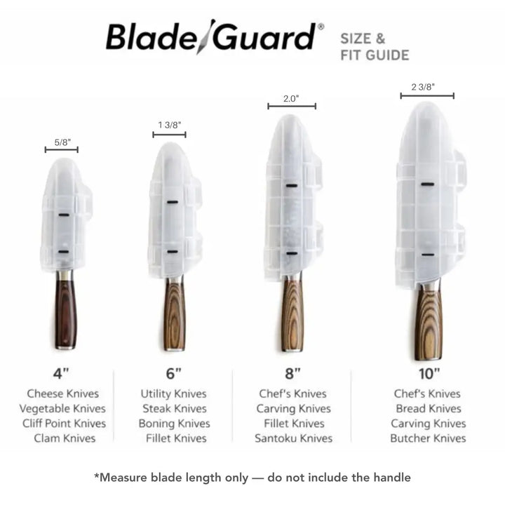 BladeGuard clear plastic knife sheaths with wooden handles protect blade edges