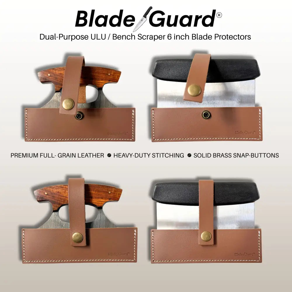 Blade guard 6 inch leather ulu knife sheath in brown with brass snap buttons for knife blade protective use