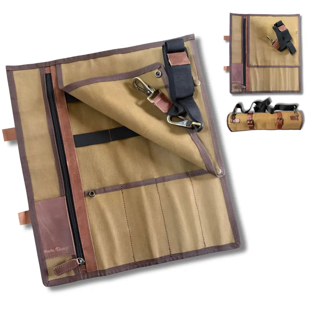 Blade Guard® Waxed Canvas Knife Roll Bag – Water-Resistant Chef Knife Bag with 4 Knife Pockets + Zippered Tool Pocket –