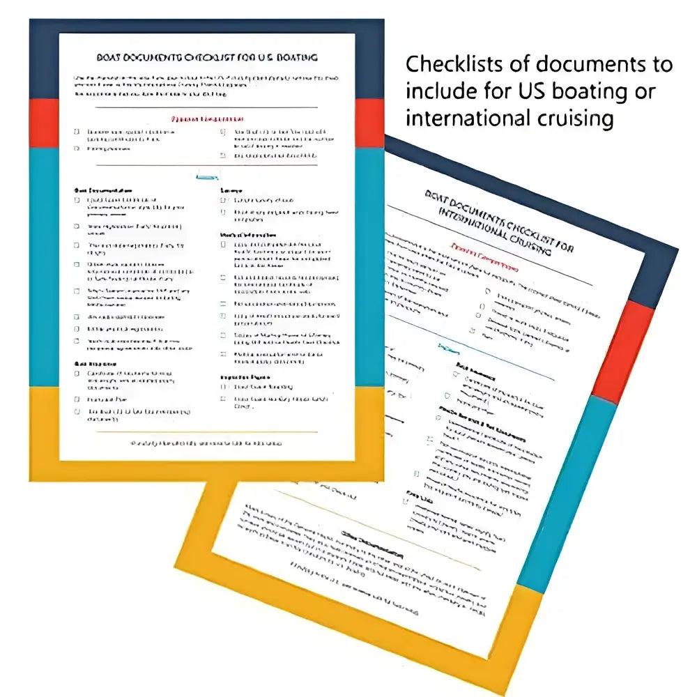 Blue and orange bordered printable boat documents organizer checklist for us boating and international cruising use