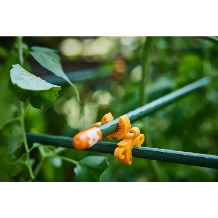 C-BITE Garden Plant Stake Clips - 50/50 Assortment for 7/16 and 5/16 garden stakes (Tangerine and Lime) 100pcs