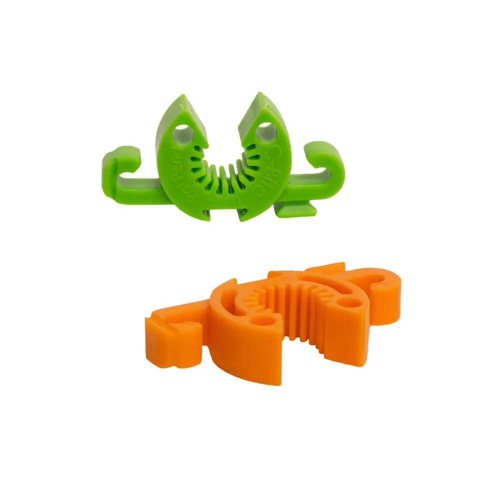 C-BITE Garden Plant Stake Clips - 50/50 Assortment for 7/16 and 5/16 garden stakes (Tangerine and Lime) 100pcs