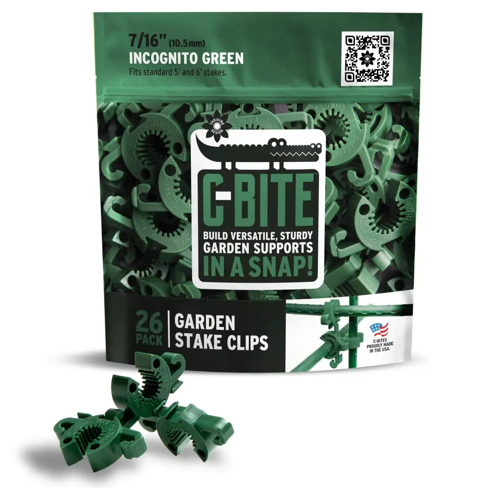 C-Bite Garden Plant Stake Clips for 7/16 Garden Stakes (In quantities of 26 100 and 1000) Dark Green - 101