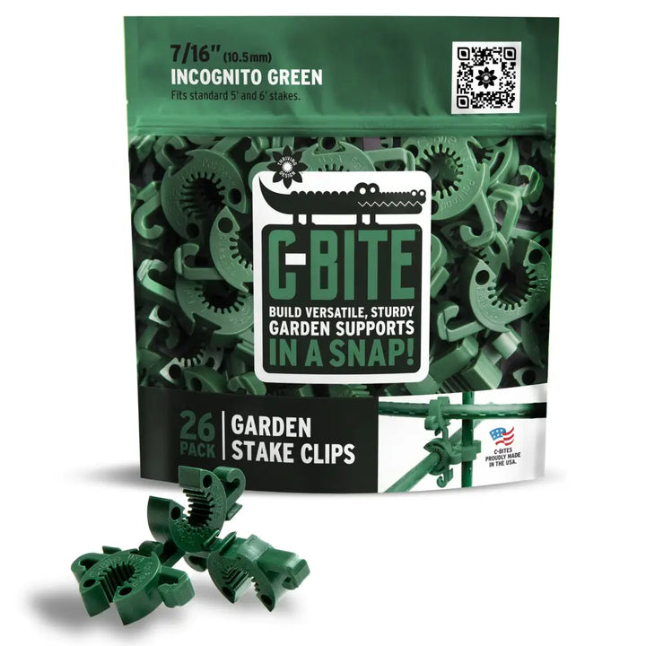 C-Bite Garden Plant Stake Clips for 7/16 Garden Stakes (In quantities of 26 100 and 1000) Dark Green - 101