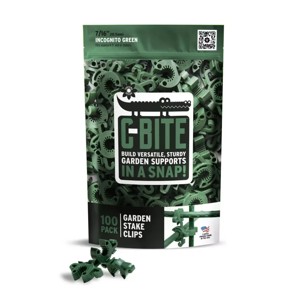 C-Bite Garden Plant Stake Clips for 7/16 Garden Stakes (In quantities of 26 100 and 1000) Dark Green - 100