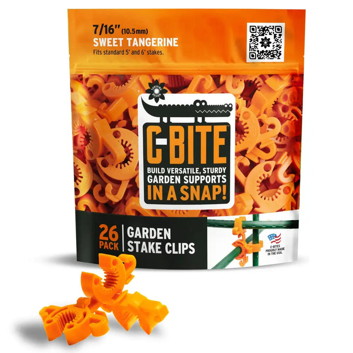 C-bite orange plastic plant stake clips 26-pack flexible plant support for garden stakes with 7/16 inch size