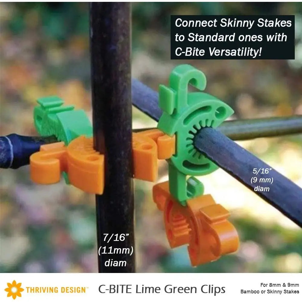 C-bite mixed pack plant clips in lime green and tangerine plastic for garden plant support and connecting garden stakes