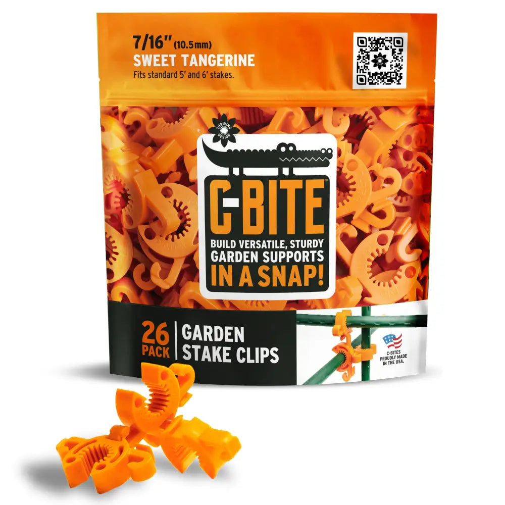Orange plastic c-bite plant support clips for 7/16 inch garden stakes 26-pack for plant support and garden use