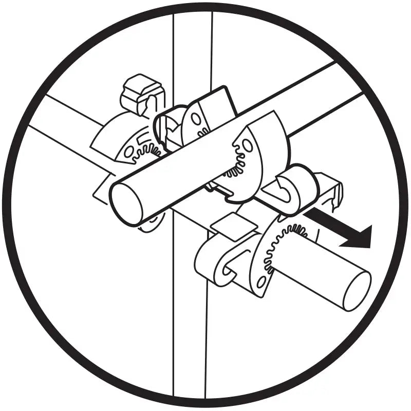 Black and white diagram of c-bite temporary landscape event fencing kit showing gate latch mechanism with interlocking gears