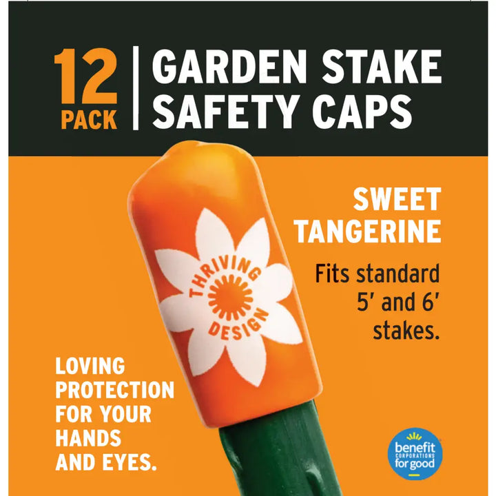 Orange sweet tangerine safety cap with white flower logo for standard 5 and 6 garden stakes in temporary landscape event fencing kit