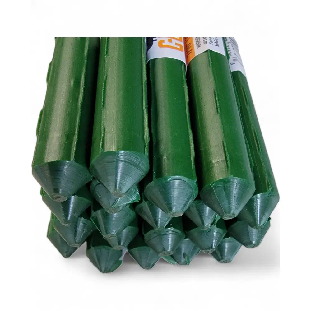 Green plastic garden stakes with pointed conical tips for c-bite temporary landscape and event fencing kit