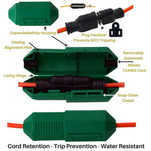 CordSafe Outdoor Extension Cord Cover – Weather-Resistant Plug Protector Made In USA - Electrical Cord Connection Cover