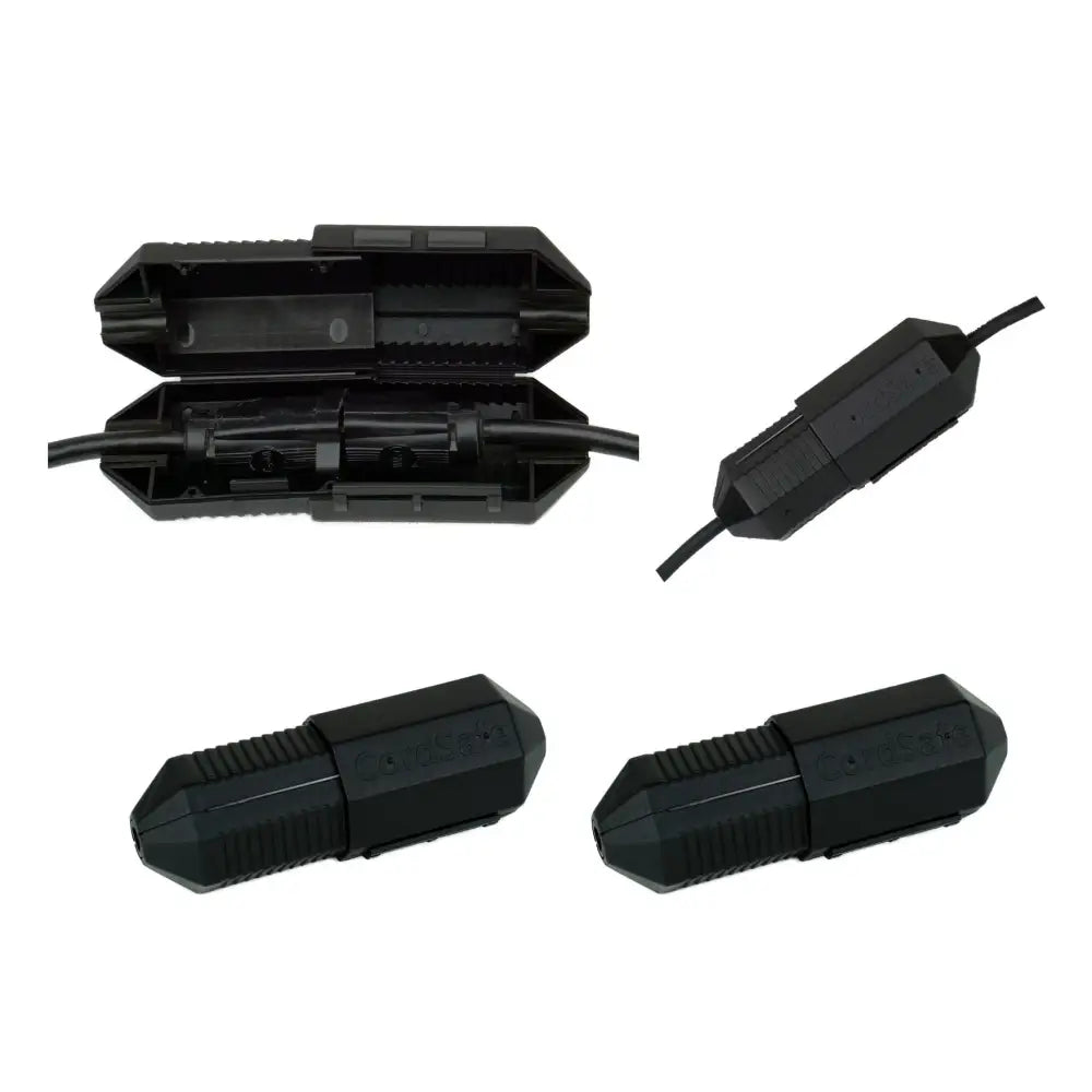 Black CordSafe PLUS cord cover with hexagonal texture for outdoor extension cords