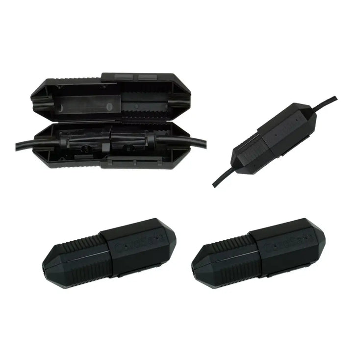 Black CordSafe PLUS cord cover with hexagonal texture for outdoor extension cords