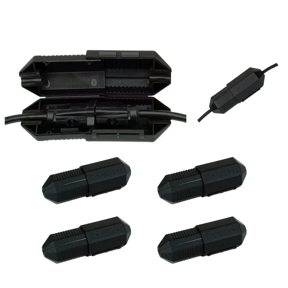 CordSafe PLUS black extension cord cover with ribbed connectors and outdoor wire guides