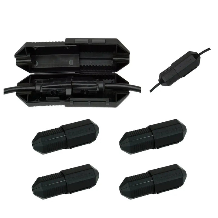 CordSafe PLUS black extension cord cover with ribbed connectors and outdoor wire guides