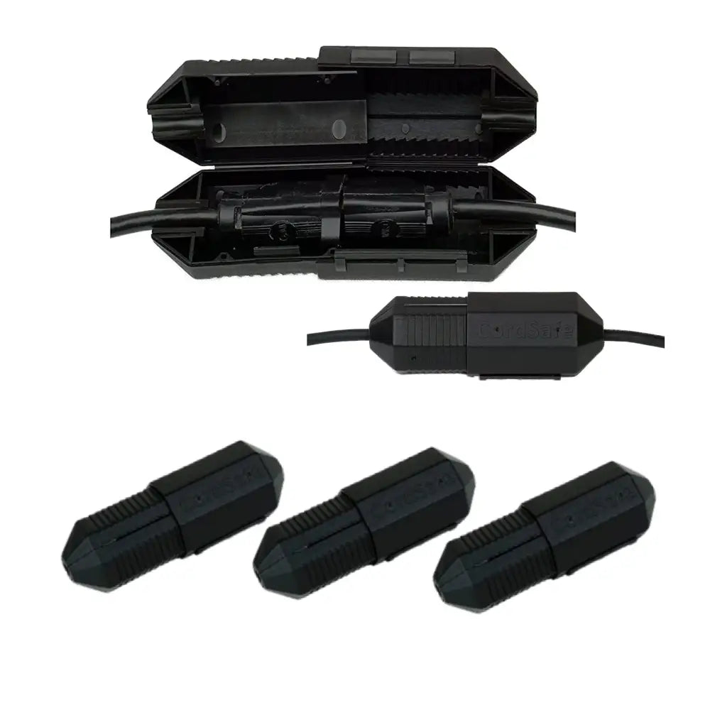 Black CordSafe PLUS surge protector for outdoor extension cord cover
