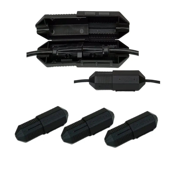 Black CordSafe PLUS surge protector for outdoor extension cord cover