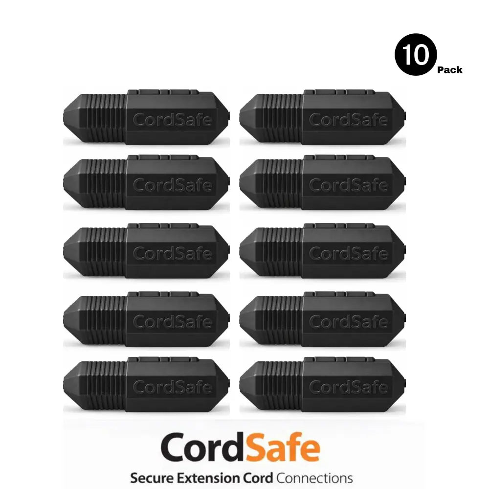 CordSafe Plus weather-resistant extension cord plug cover with ribbed black connectors