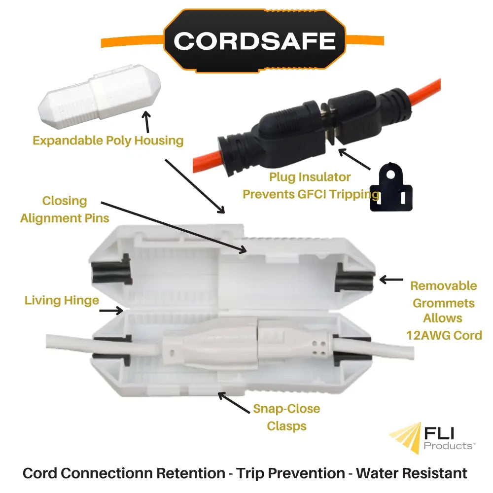 CordSafe PLUS Outdoor Extension Cord Safety Cover Weather Resistant Plug Protector for 12 18 AWG | Made in USA | FLI