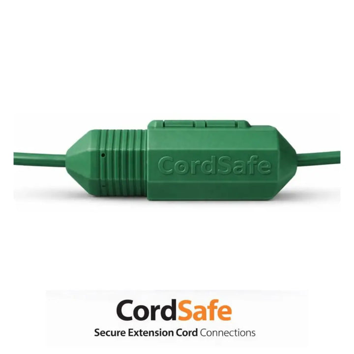 Green CordSafe Plus weatherproof outdoor extension cord cover with ribbed rectangular design and molded branding