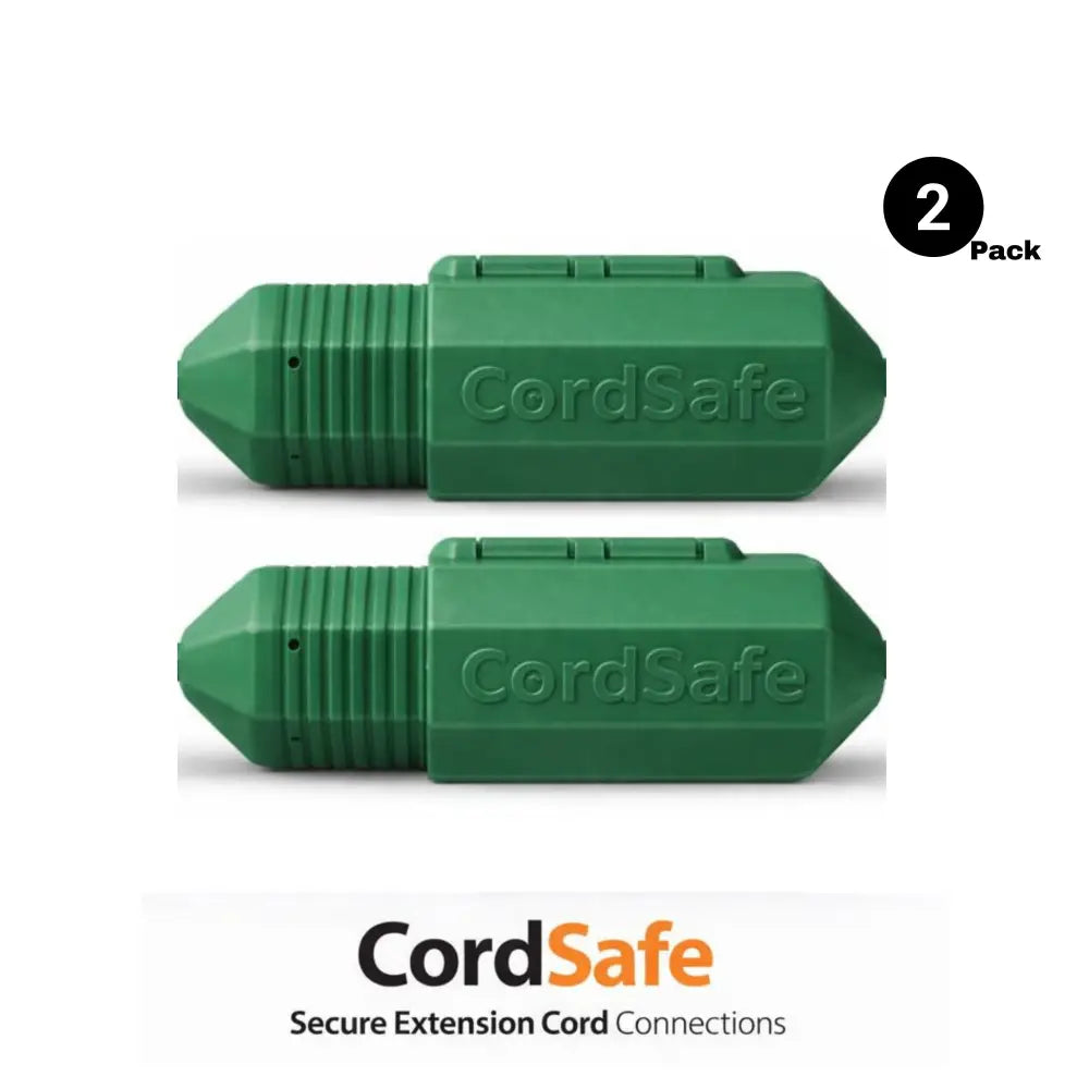 Green ribbed hexagonal cordsafe plus weatherproof outdoor extension cord cover with water resistant cord lock connectors