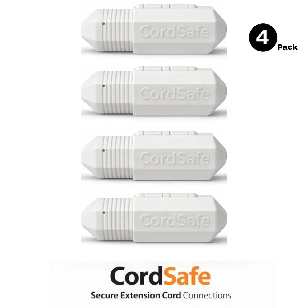 White cordsafe plus weatherproof outdoor extension cord cover with ribbed texture and water resistant cord lock design