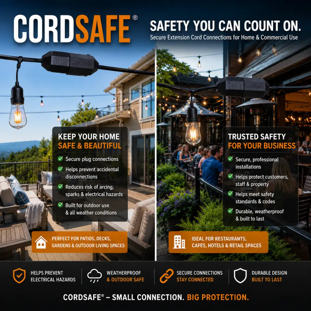 Black CordSafe PLUS weatherproof outdoor extension cord cover with durable design for safety extension cord seal