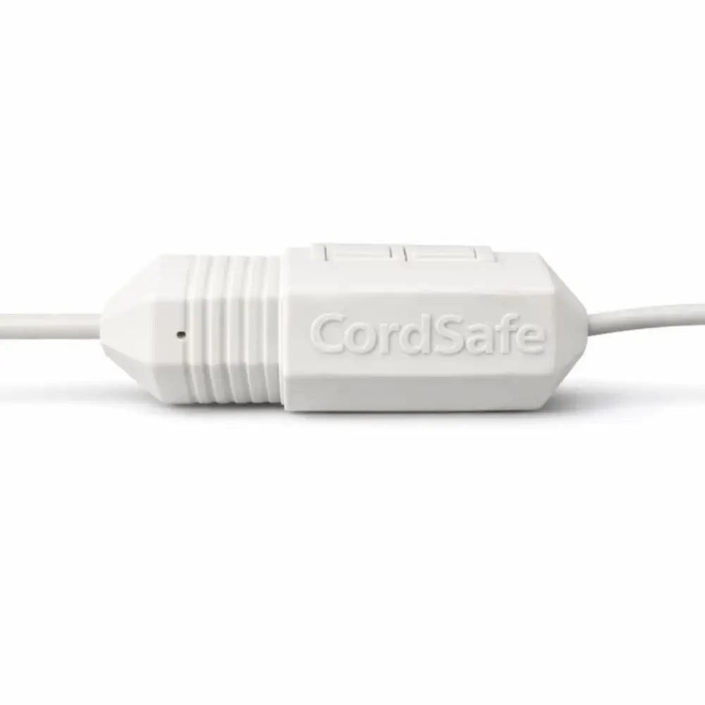 White cordsafe cord organizer with ribbed texture and embossed branding weatherproof outdoor extension cord cover