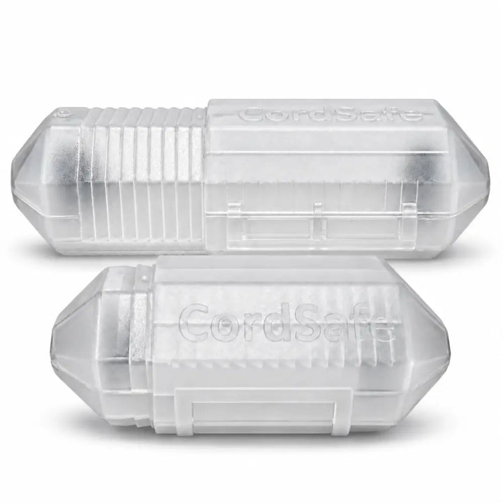 Clear plastic cordsafe outdoor extension cord cover with ribbed sides and hinged lid weatherproof electrical plug protector