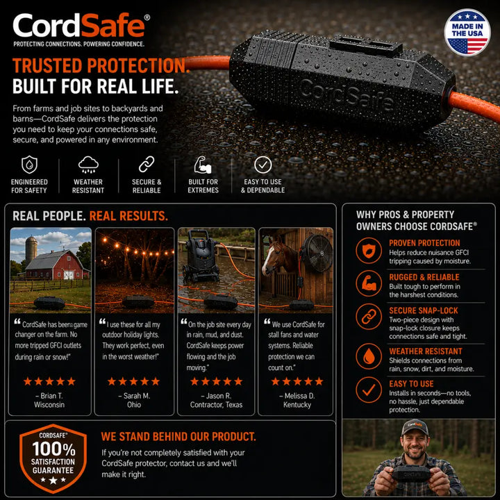 Blacksafe gfci protector with orange cord is a weatherproof electrical plug protector for outdoor extension cord cover use