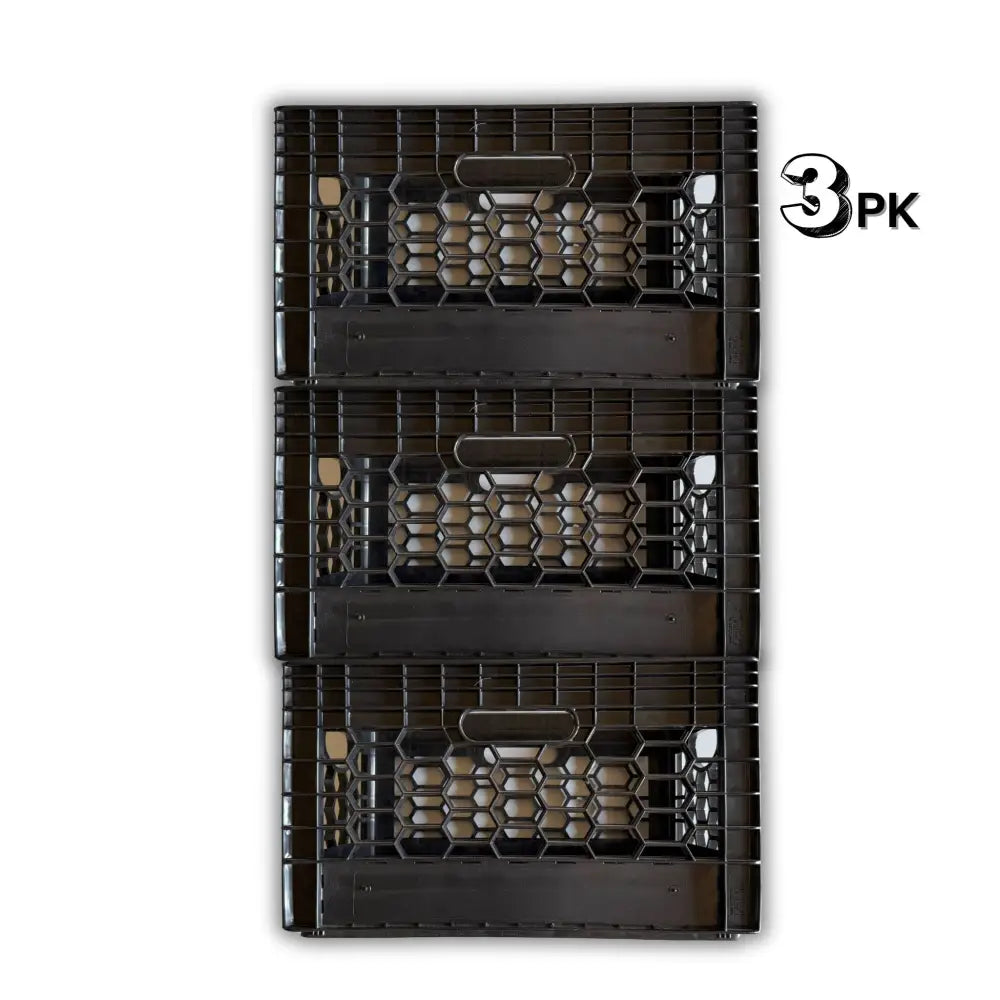 CrateMate 24QT Heavy-Duty Milk Crate Storage - Stackable Black Crate | Made in USA - 3PK - CrateMate Storage Crate