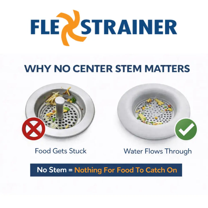 Flex strainer kitchen sink drain strainer with silver no-stem design