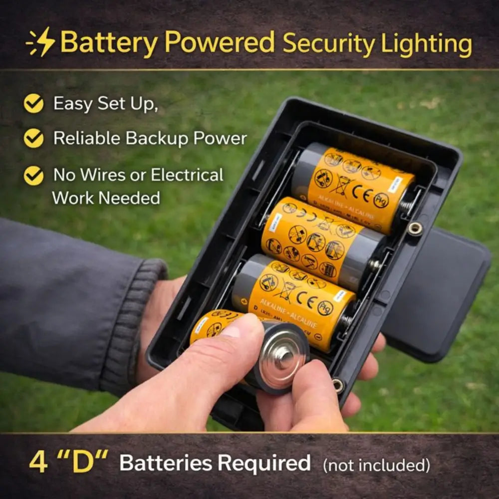 Battery compartment with 4 D-cell batteries in dynamic tracking motion security light