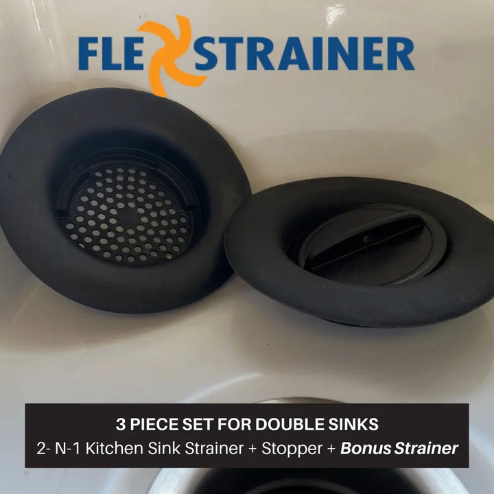 Flex Strainer 2-in-1 Kitchen Sink Drain Strainer & Stopper + BONUS STRAINER – Fits 3.5” Drains and Disposals Made
