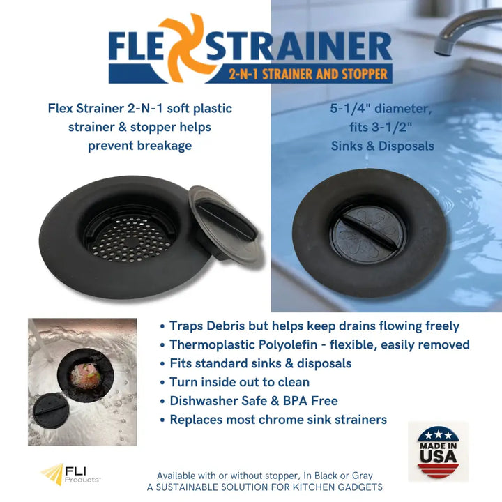 Flex Strainer 2-in-1 Kitchen Sink Strainer & Stopper ‚Äì Fits 3.5in Drains Made in USA - Sink Strainer