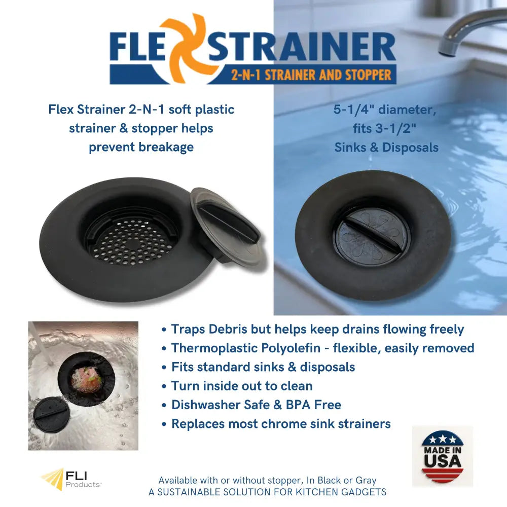 Flex Strainer 2-in-1 Kitchen Sink Strainer & Stopper – Fits 3.5” Drains Made in USA - Sink Strainer