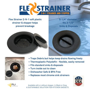 Flex Strainer 2-in-1 Kitchen Sink Strainer & Stopper – Fits 3.5” Drains Made in USA - Sink Strainer