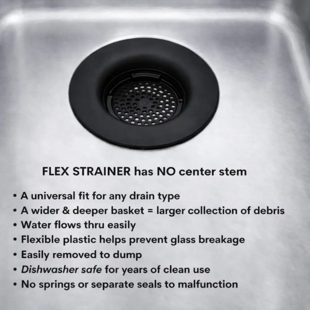 Black flex strainer kitchen sink drain strainer for 3.5 inch drains