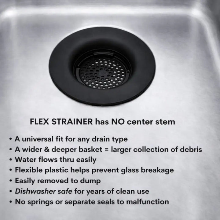 Black flex strainer kitchen sink drain strainer for 3.5 inch drains