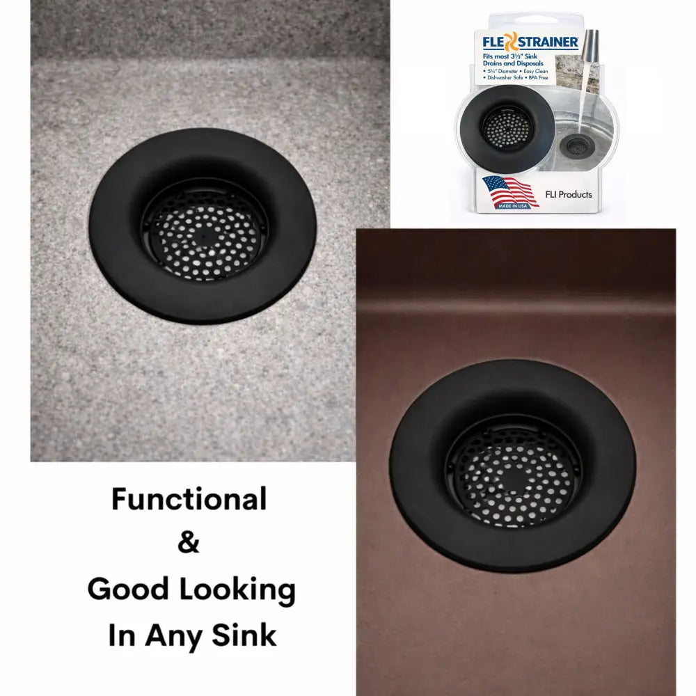 Black flex strainer kitchen sink drain strainer for 3.5 inch drains