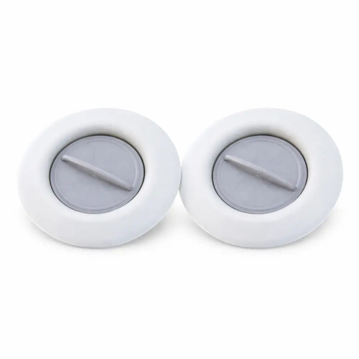 White and gray circular plastic flex strainer 2-in-1 kitchen sink strainer with central slider mechanism