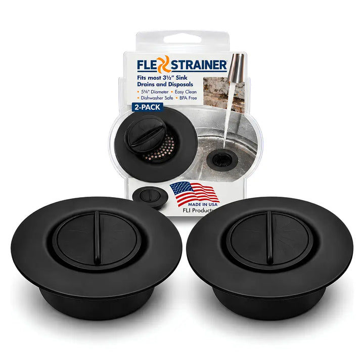 Black matte flex strainer 2-in-1 kitchen sink strainer with flip-top lid and perforated mesh design