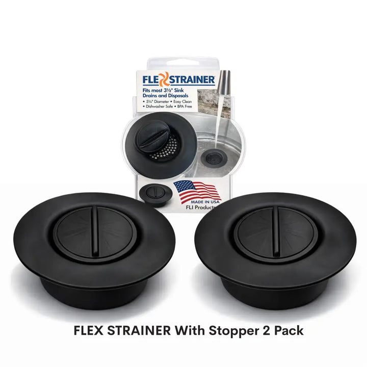 Black plastic flex strainer 2-in-1 kitchen sink strainer and stopper for 3½-inch sink drains and disposals