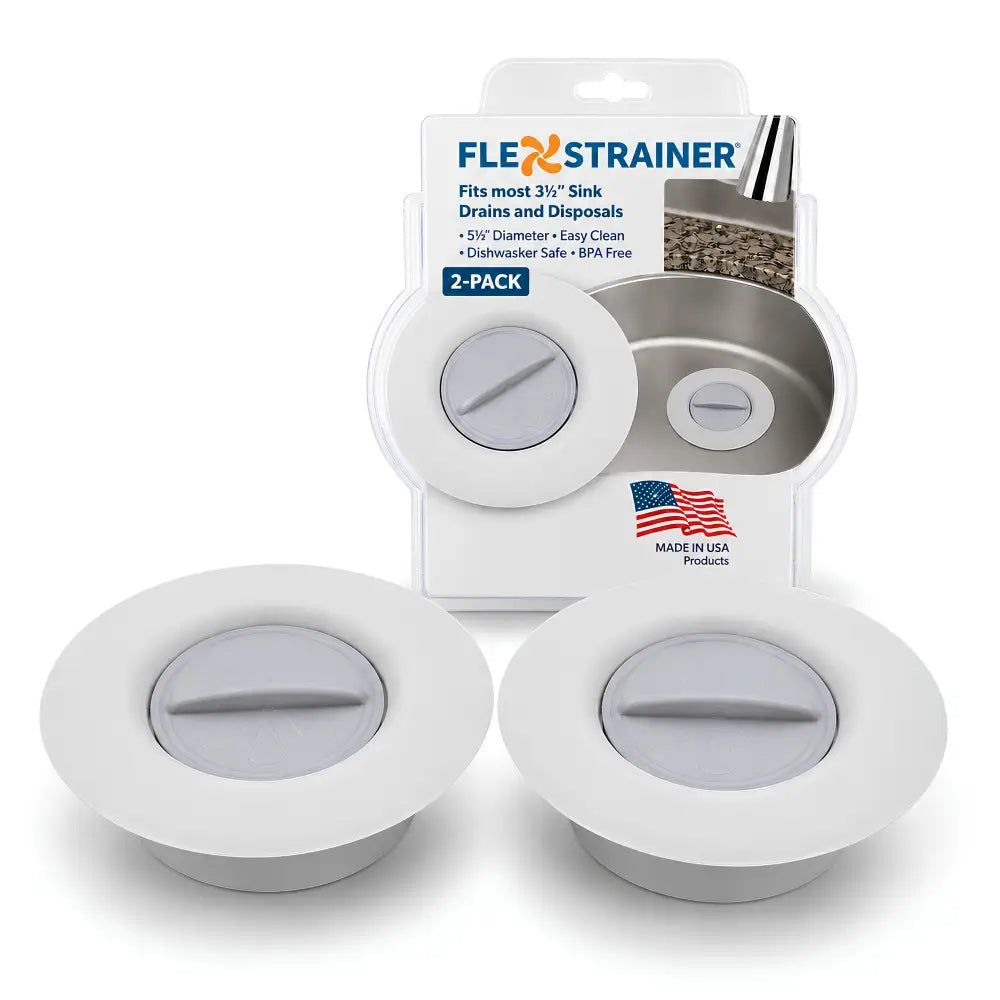 White and gray flex strainer 2-in-1 kitchen sink strainer and stopper two-pack for versatile kitchen sink use