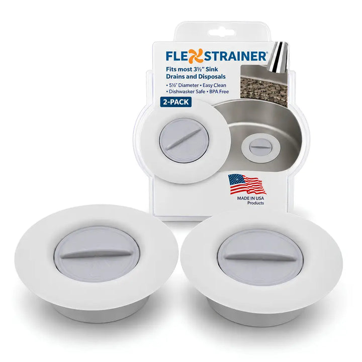 White and gray flex strainer 2-in-1 kitchen sink strainer and stopper two-pack for versatile kitchen sink use