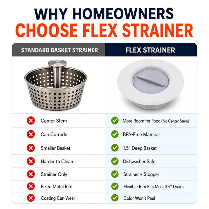 Flex strainer 2-in-1 kitchen sink strainer and stopper with white plastic and gray center stopper for kitchen sink use