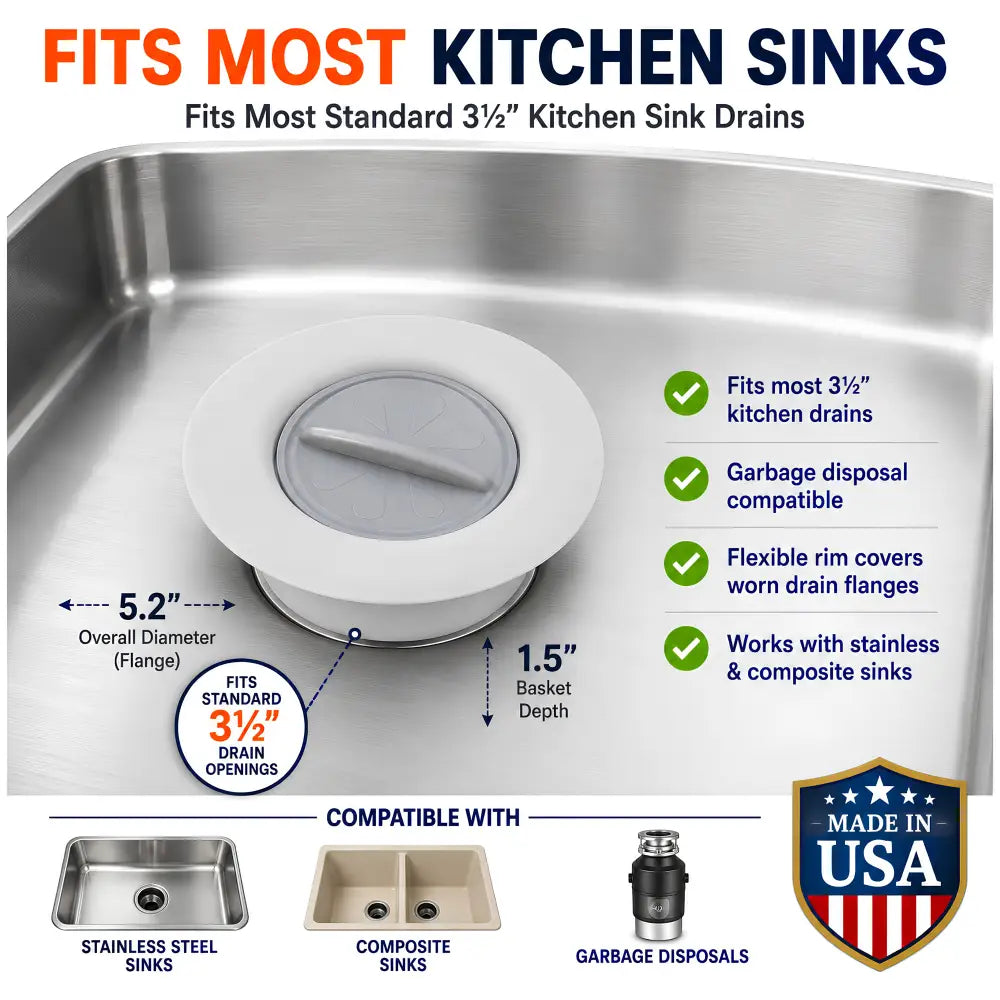 White plastic flex strainer 2-in-1 kitchen sink strainer with gray rectangular handle for kitchen sink use
