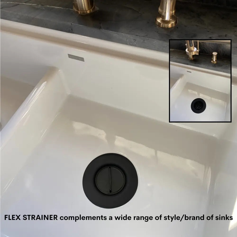 Black flex strainer 2-in-1 kitchen sink strainer with sleek circular design for versatile kitchen sink use