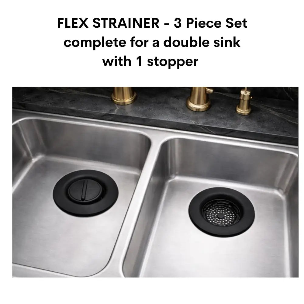 Black flex strainer 2-in-1 kitchen sink strainer and stopper set for double kitchen sink use